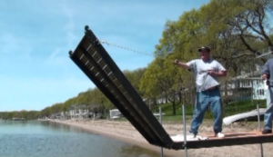 DIY boat dock installation lowering second section